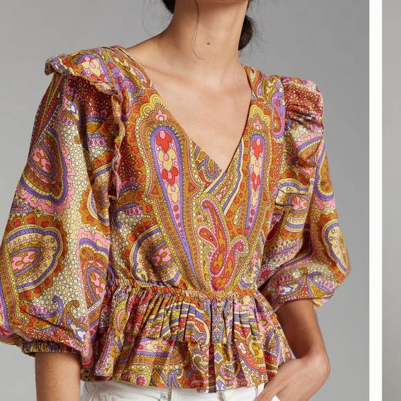 Love the Label Ruffles Abstract Blouse sz large - Picture 2 of 10